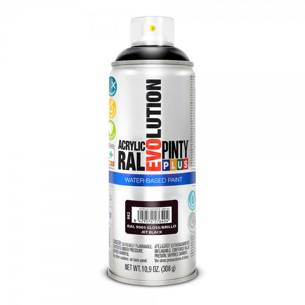 Pintura acrílica spray evolution water-based 520 cc ral 9005 negro intenso