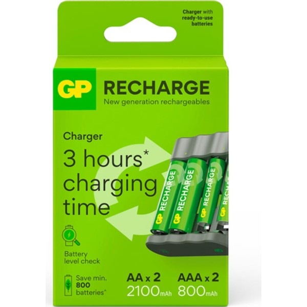 Gp b441 / cargador de pilas recargables usb aa / aaa + 2x aa 2100 mah + 2x aaa 800 mah