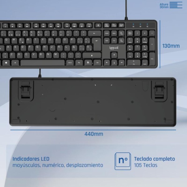 Iggual teclado usb estándar ck-silent-105t negro